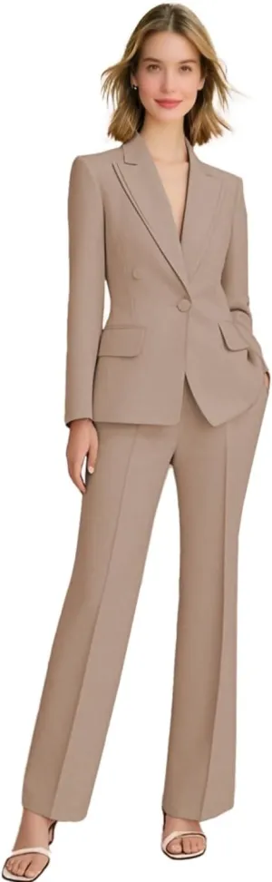 2 Piece Outfits for Women Business Casual Tuxedo Blazer High Waisted Wide Leg Pants Suits