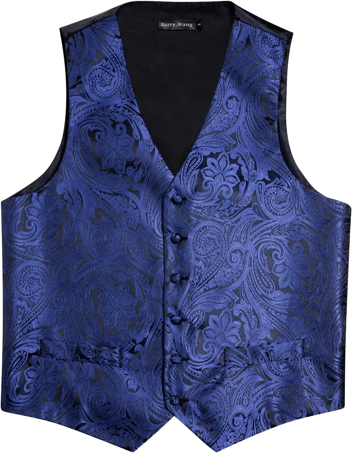 Barry.Wang Formal Men Flower Vest Paisley Jacquard Silk Ties Suit Waistcoat Set Wedding 5PCS