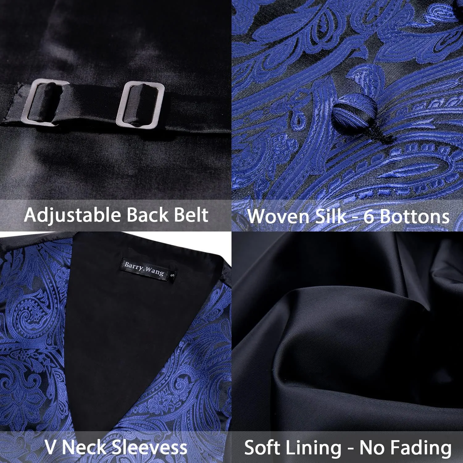 Barry.Wang Formal Men Flower Vest Paisley Jacquard Silk Ties Suit Waistcoat Set Wedding 5PCS