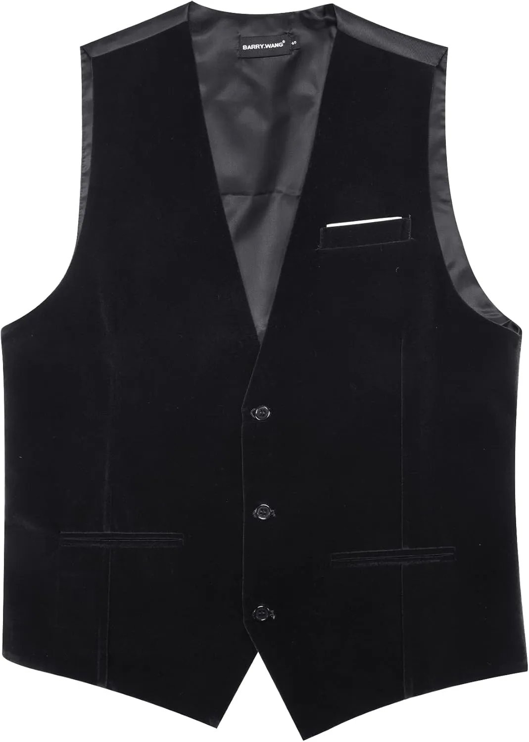 Barry.Wang Mens Velvet Vest V-neck 2 Pockets Gold Brooch Suit Waistcoat Set for Prom Wedding Party Dinner