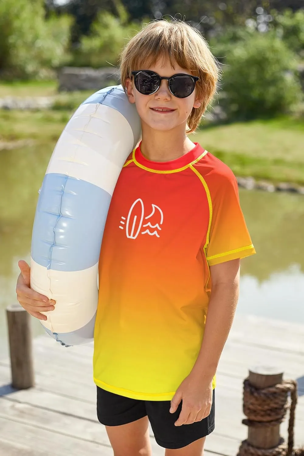 BesserBay Boy's UV Sun Protection Short Sleeve Quick-Dry Crewneck Rash Guard Shirt 3-14 Years