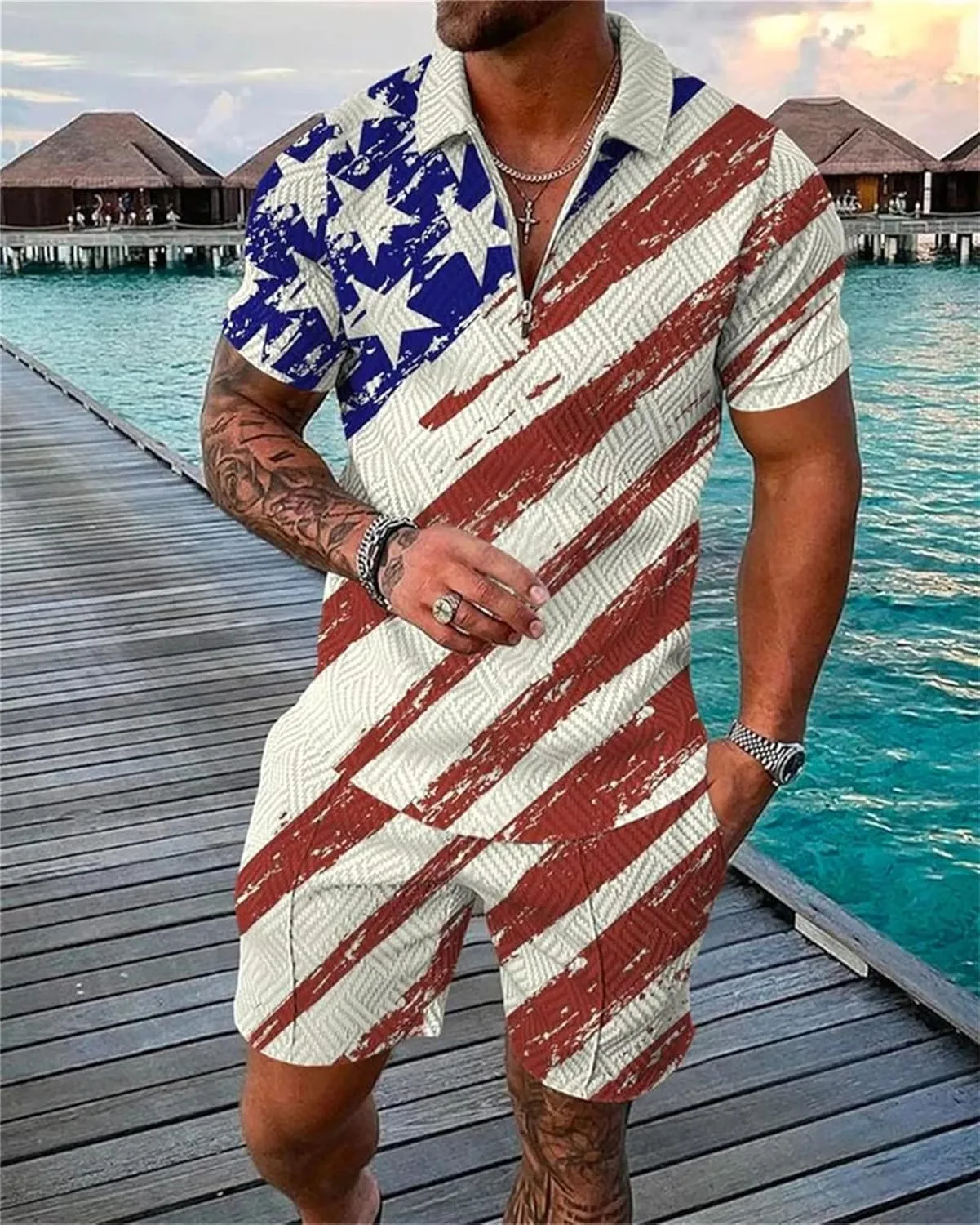 BIRW Mens Track Suits 2 Piece Summer Short Sets Outfits Fashion Polo Shirt Casual Short Sleeve and Shorts set