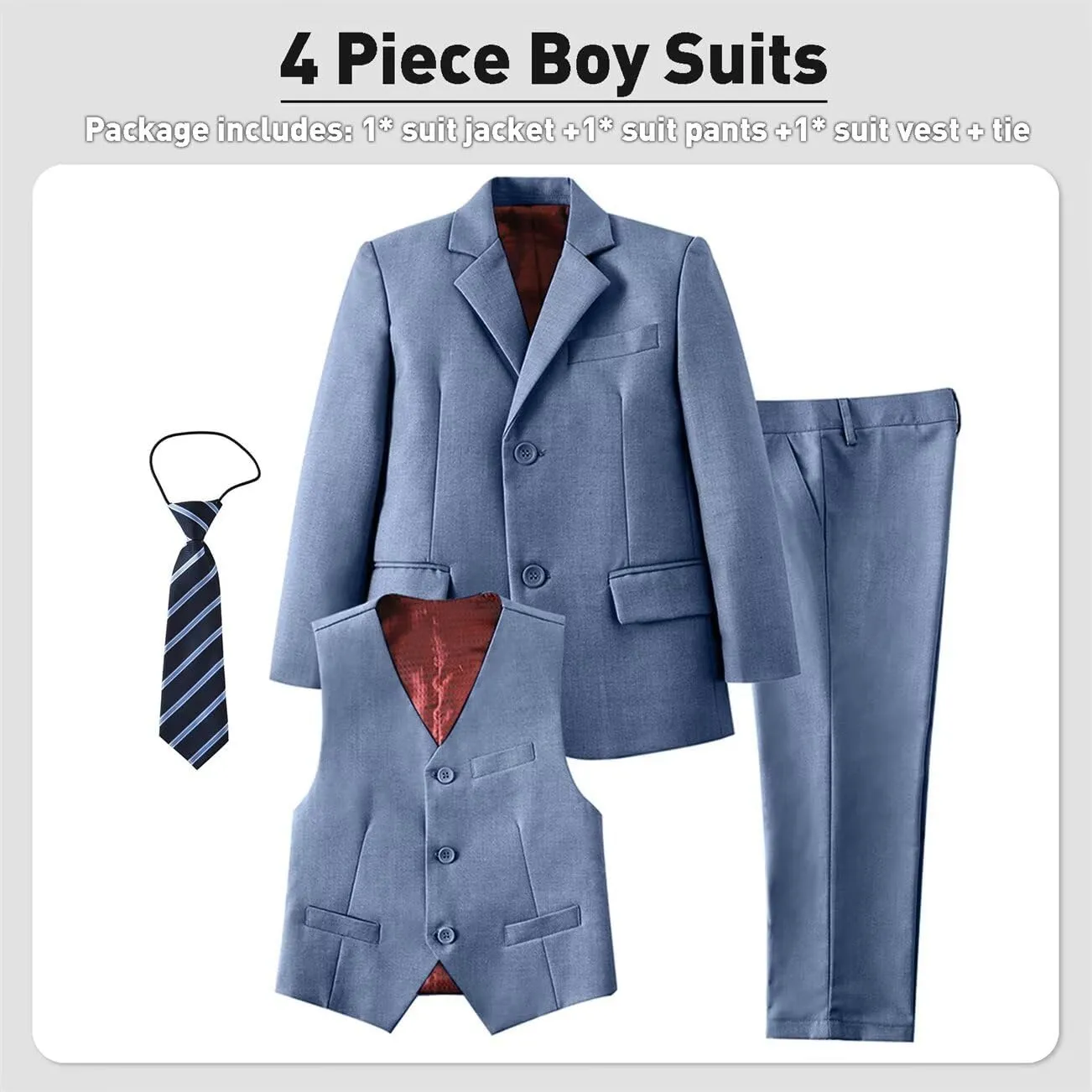 Boys Suits Set Slim Fit Kids Toddler Tux Suit for Teen Boy Wedding Outfit Communion Dress Clothes with Jacket Vest Pants Tie