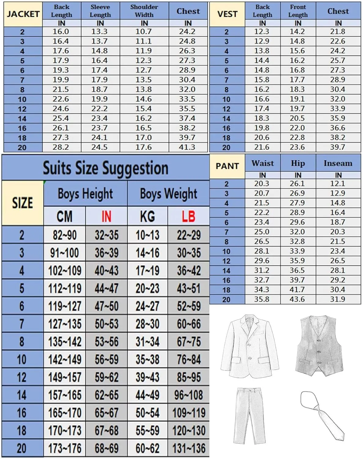 Boys Suits Set Slim Fit Kids Toddler Tux Suit for Teen Boy Wedding Outfit Communion Dress Clothes with Jacket Vest Pants Tie