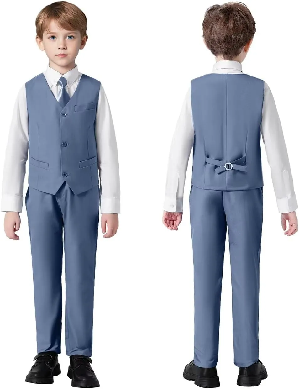 Boys Suits Set Slim Fit Kids Toddler Tux Suit for Teen Boy Wedding Outfit Communion Dress Clothes with Jacket Vest Pants Tie