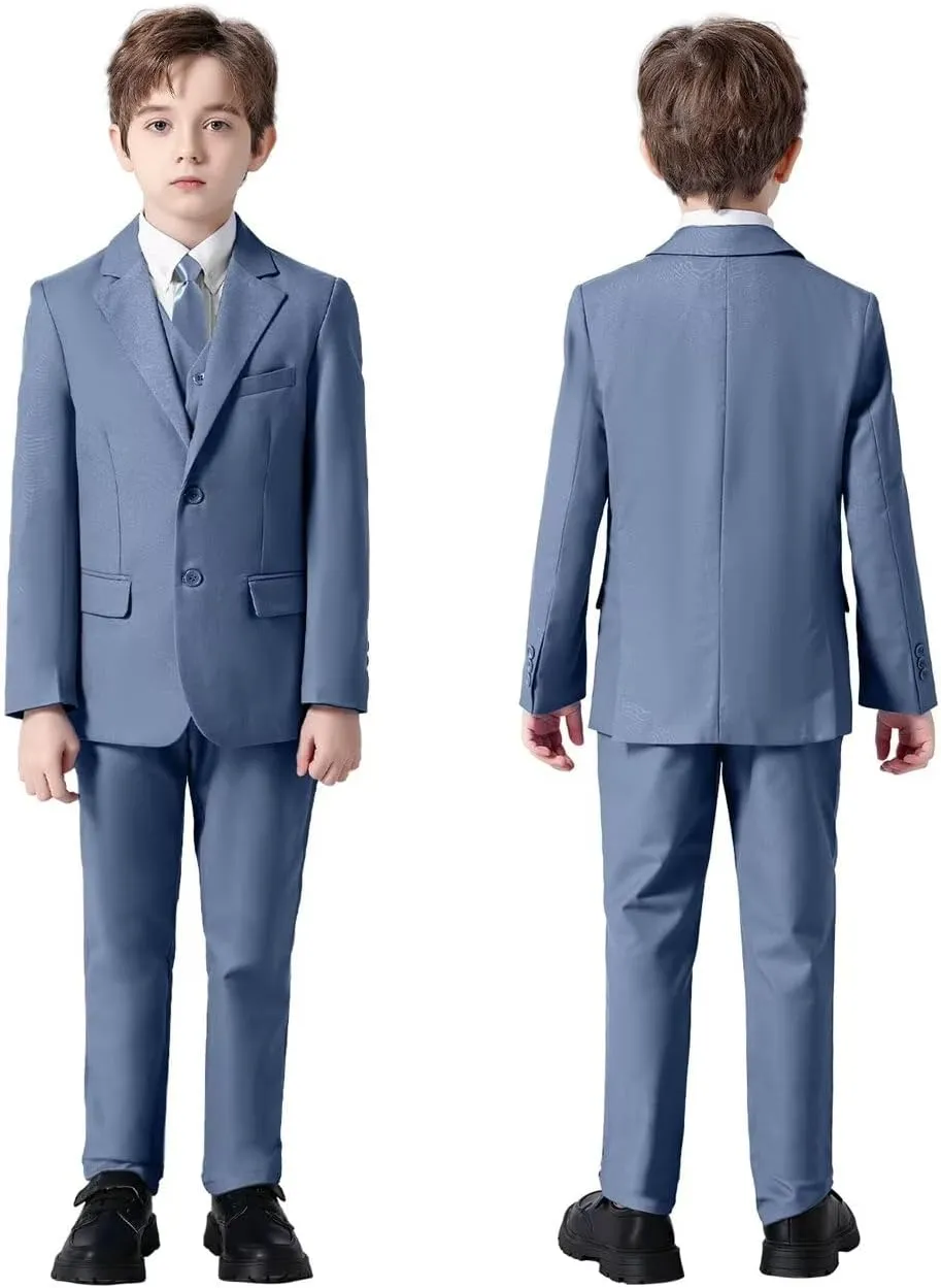 Boys Suits Set Slim Fit Kids Toddler Tux Suit for Teen Boy Wedding Outfit Communion Dress Clothes with Jacket Vest Pants Tie