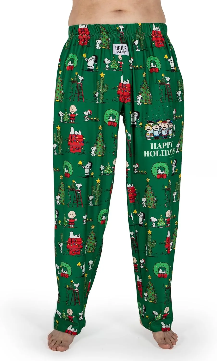 BRIEF INSANITY Snoopy Unisex Lounge Pajama Pants - Loose-Fit, Ultra-Soft, Holiday Wear - Snoopy Happy Holidays Sleep Bottoms