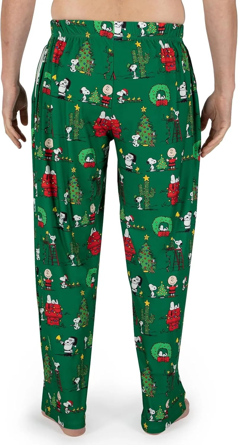 BRIEF INSANITY Snoopy Unisex Lounge Pajama Pants - Loose-Fit, Ultra-Soft, Holiday Wear - Snoopy Happy Holidays Sleep Bottoms
