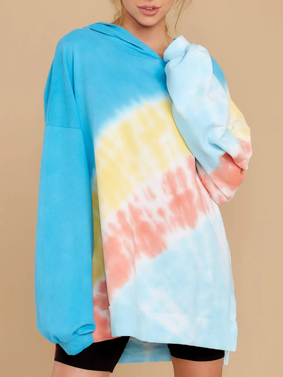 Casual Blue Multi Tie Dye Hoodie