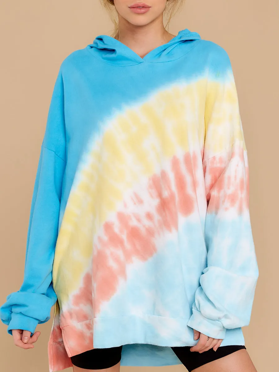 Casual Blue Multi Tie Dye Hoodie