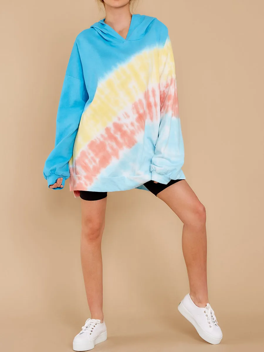 Casual Blue Multi Tie Dye Hoodie