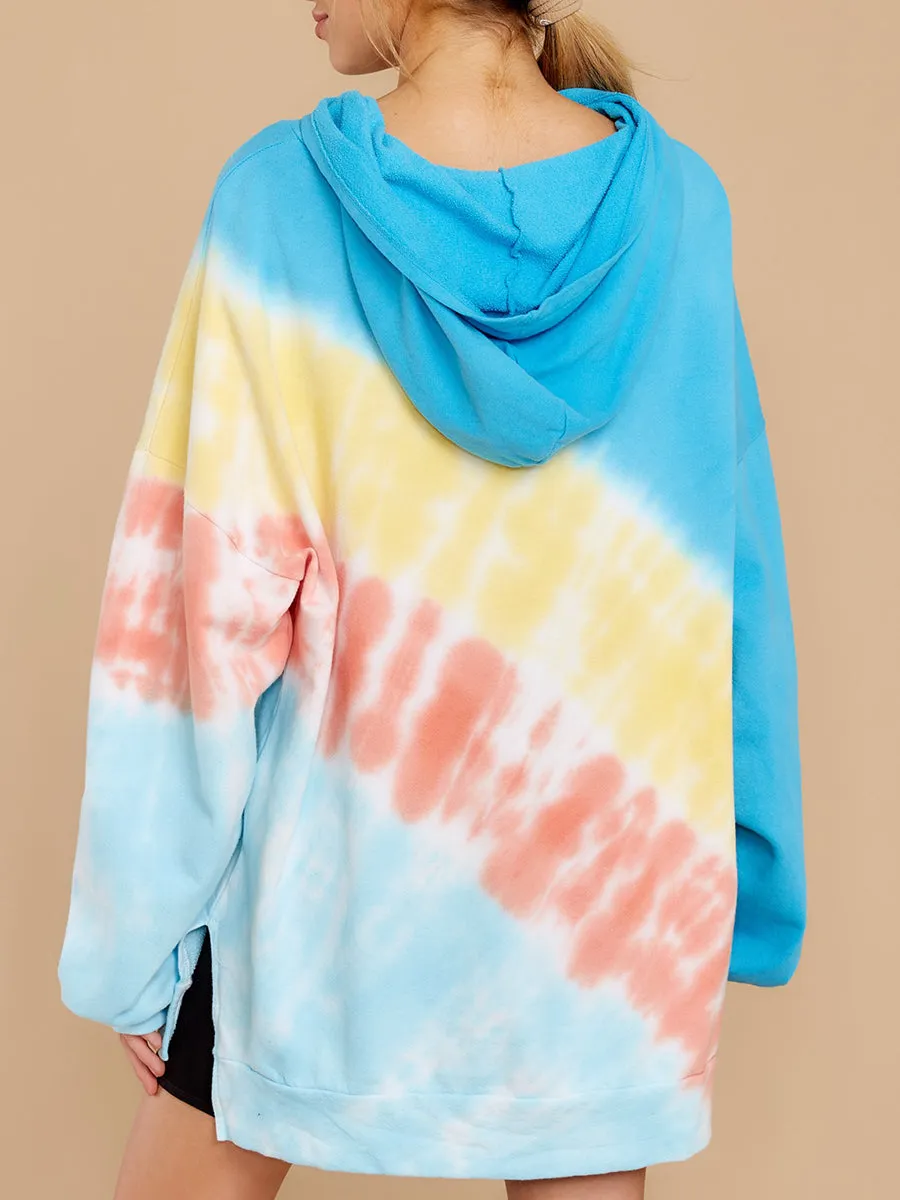 Casual Blue Multi Tie Dye Hoodie
