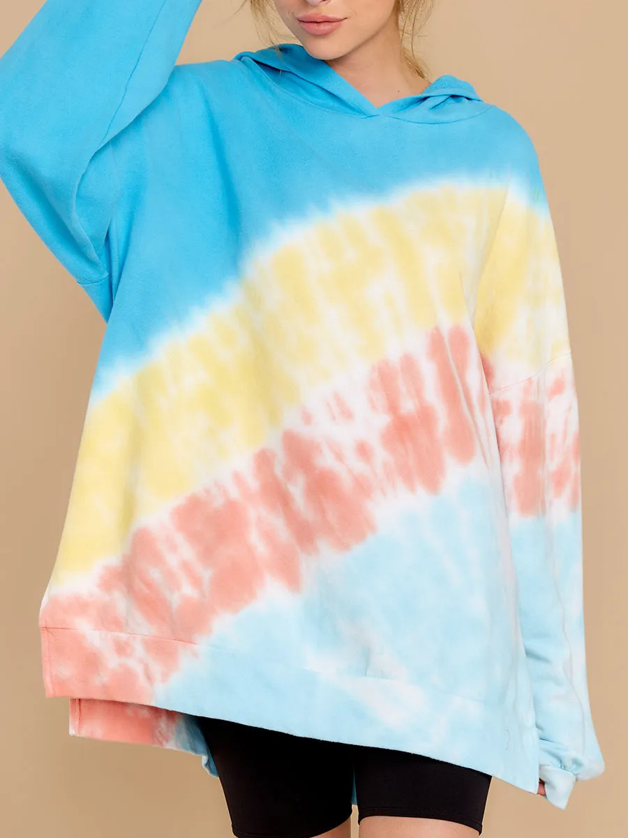 Casual Blue Multi Tie Dye Hoodie