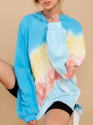 Casual Blue Multi Tie Dye Hoodie