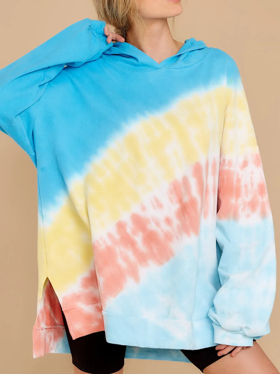 Casual Blue Multi Tie Dye Hoodie