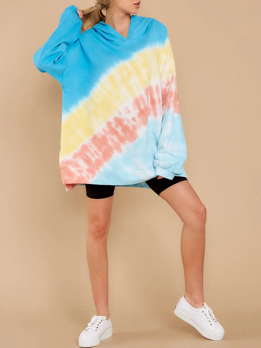 Casual Blue Multi Tie Dye Hoodie