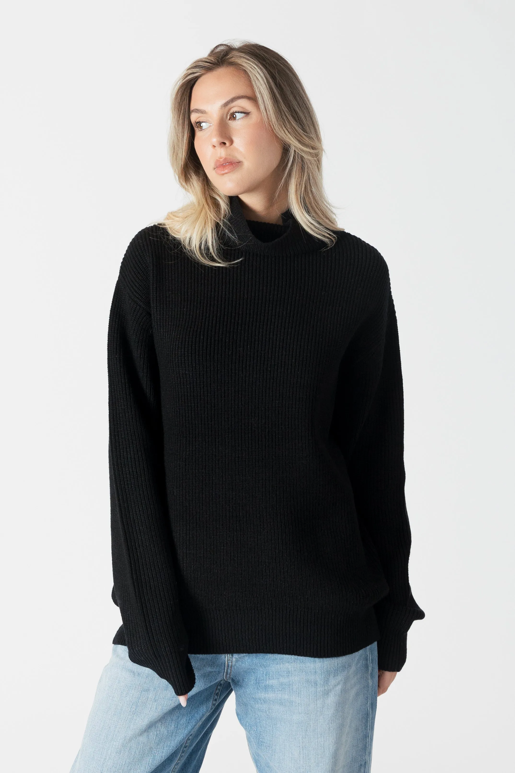CHADWICK RIBBED MOCKNECK SWEATER - BLACK