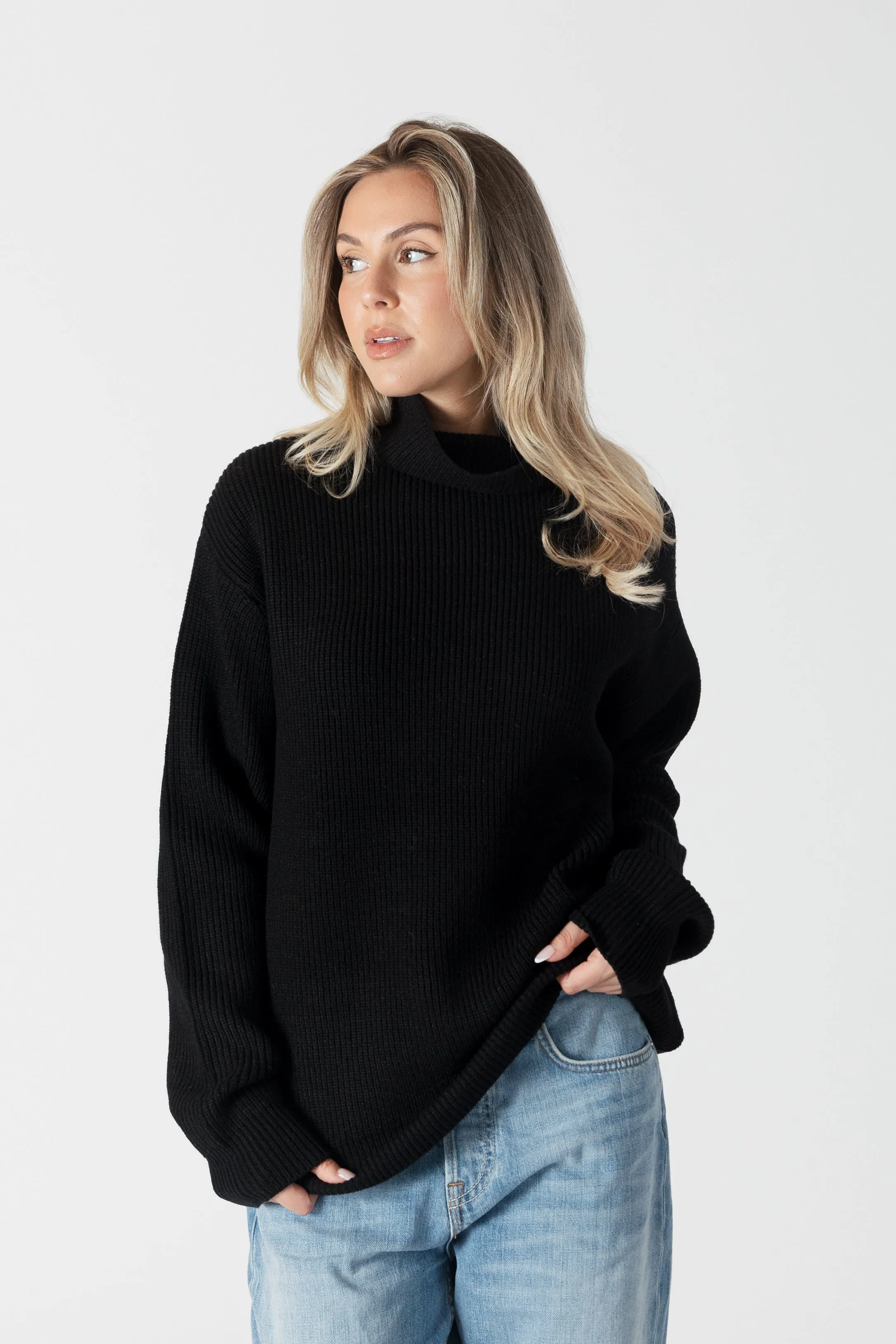 CHADWICK RIBBED MOCKNECK SWEATER - BLACK