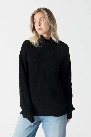 CHADWICK RIBBED MOCKNECK SWEATER - BLACK