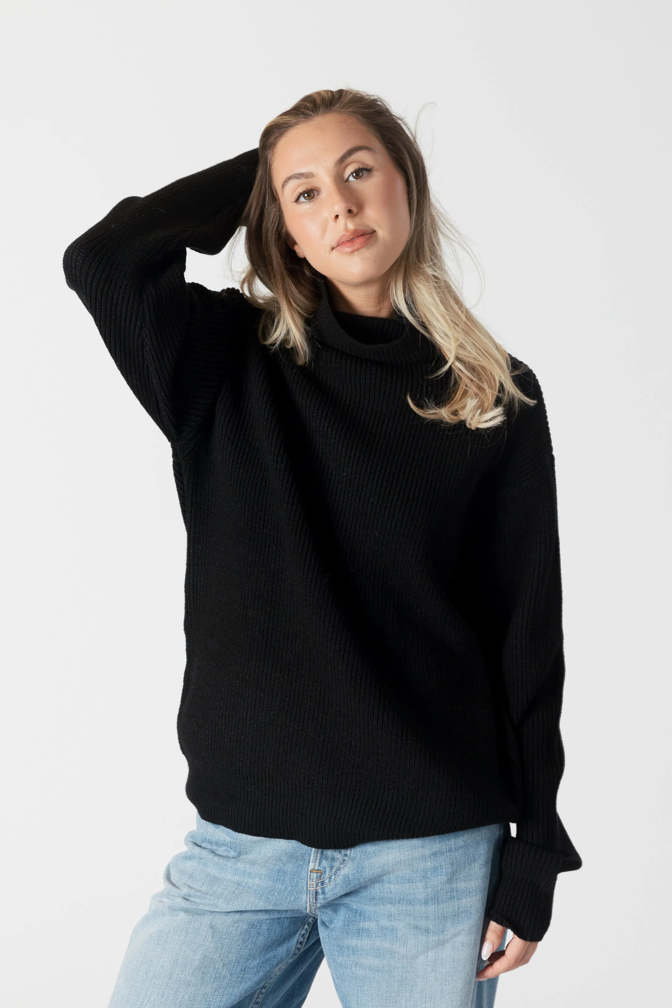CHADWICK RIBBED MOCKNECK SWEATER - BLACK