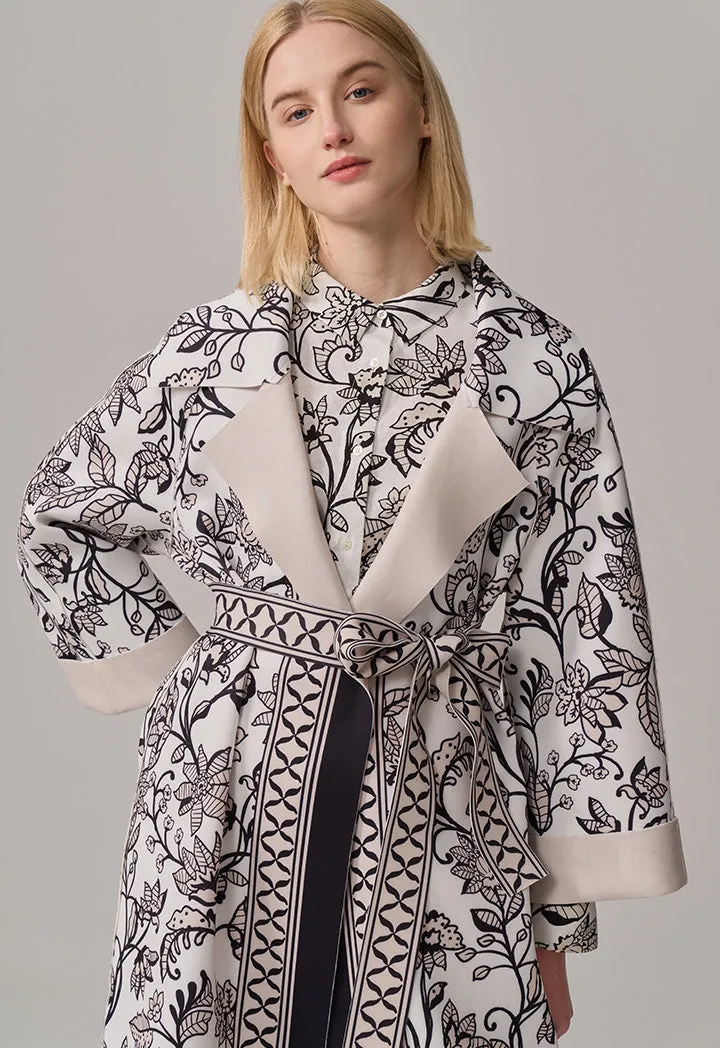 Choice Floral Printed Long Sleeve Belted Jacket Multi Color