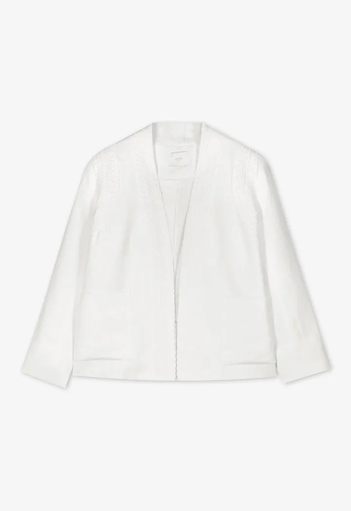 Choice Solid Long Sleeves Embroidered Kimono - Ramadan Style Off White