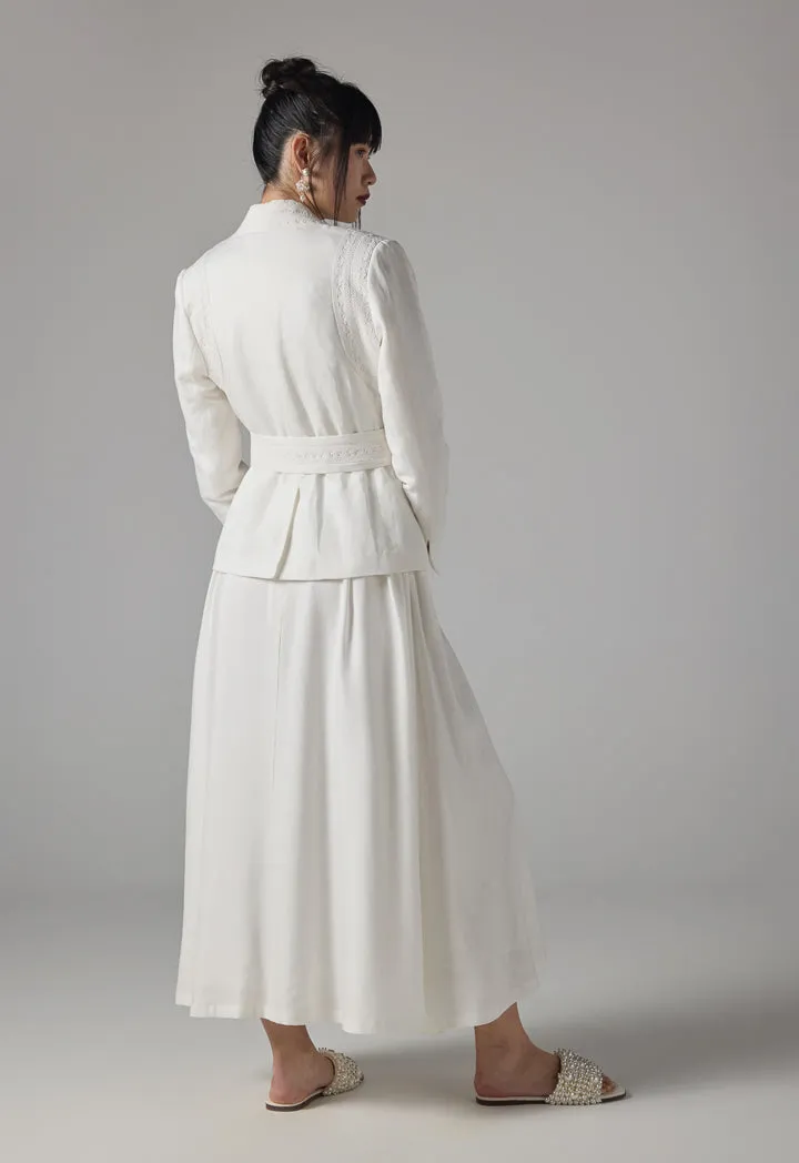 Choice Solid Long Sleeves Embroidered Kimono - Ramadan Style Off White