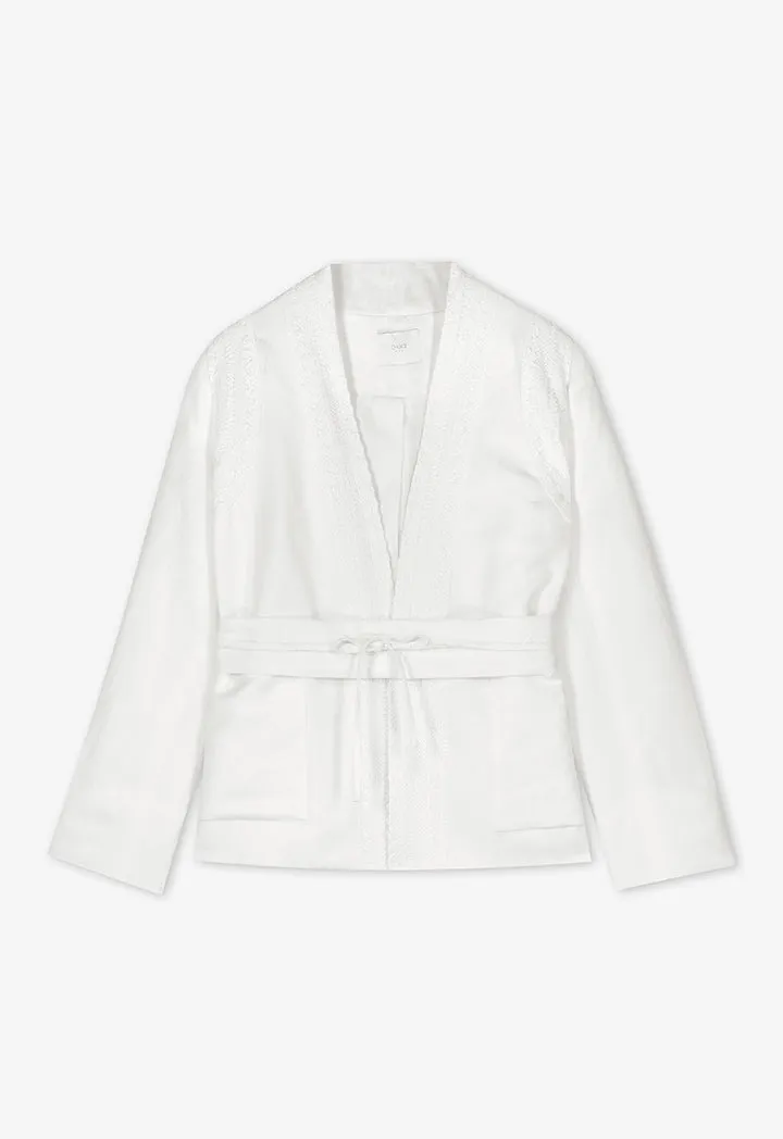 Choice Solid Long Sleeves Embroidered Kimono - Ramadan Style Off White