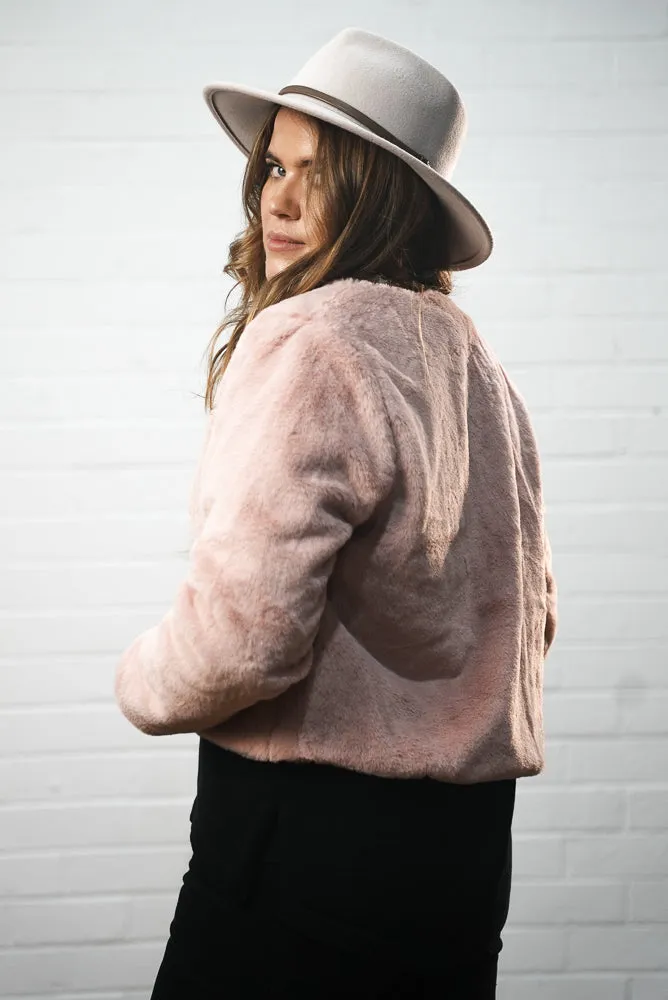 Collarless Cropped Faux Fur Jacket | ANGIE JACKET