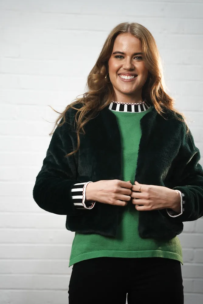 Collarless Cropped Faux Fur Jacket | ANGIE JACKET