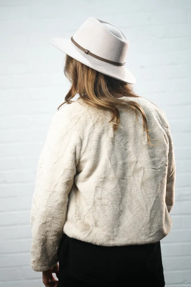 Collarless Cropped Faux Fur Jacket | ANGIE JACKET