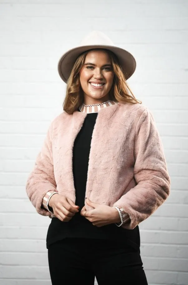 Collarless Cropped Faux Fur Jacket | ANGIE JACKET