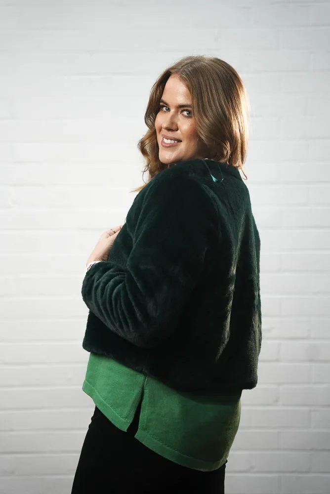 Collarless Cropped Faux Fur Jacket | ANGIE JACKET