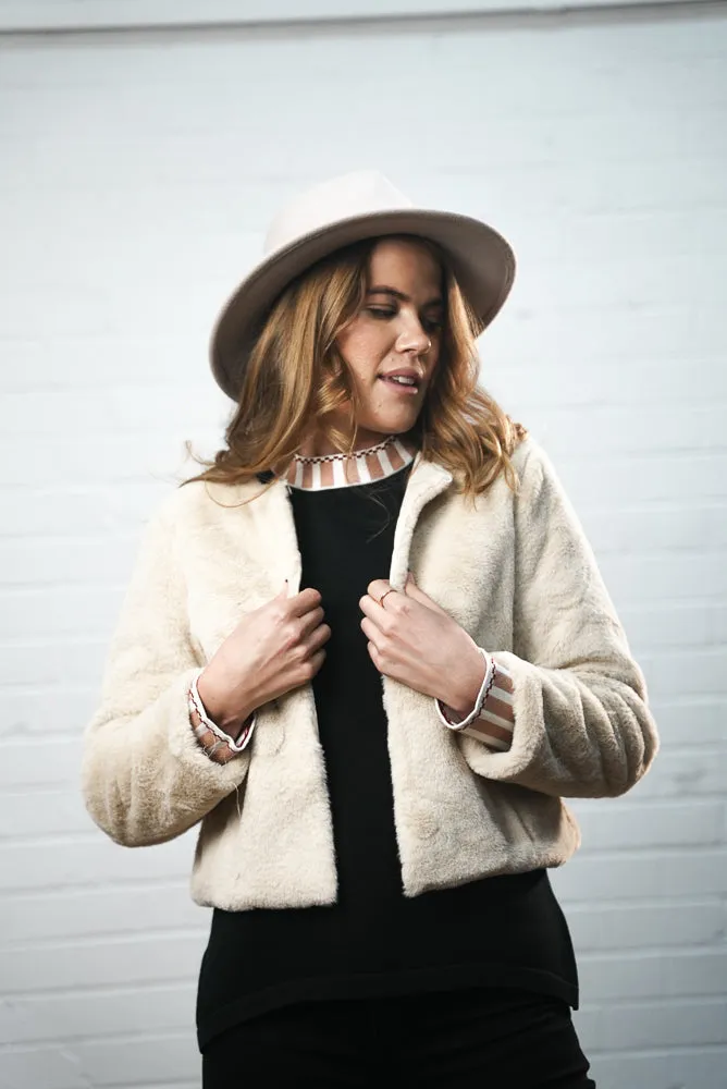 Collarless Cropped Faux Fur Jacket | ANGIE JACKET