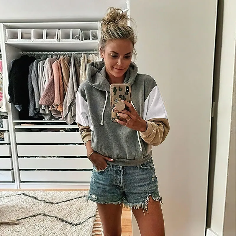 Colorblock Pullover Drawstring Patchwork Hoodie