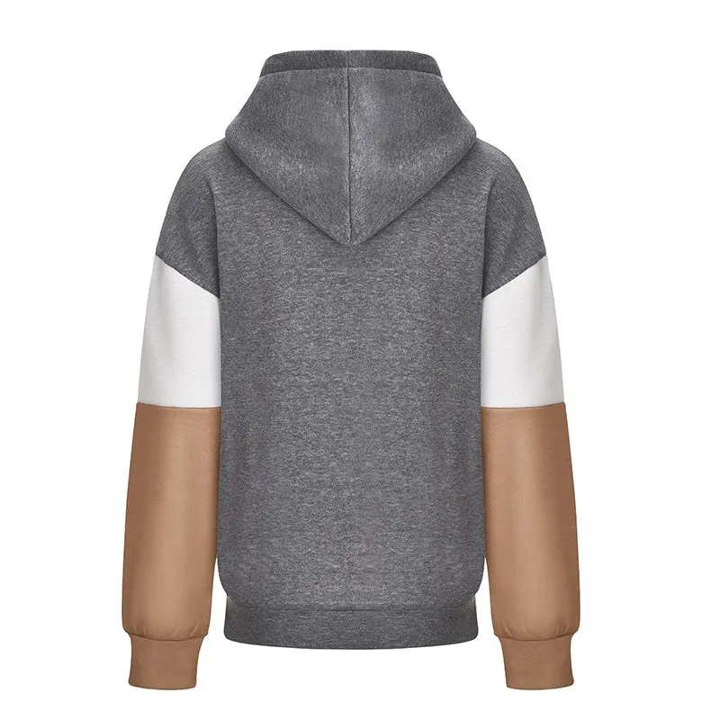 Colorblock Pullover Drawstring Patchwork Hoodie