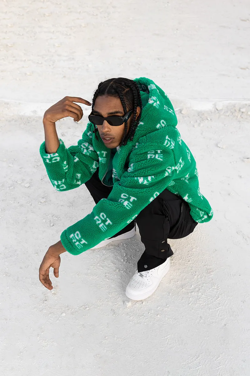 CTRE FUR LOGO OVERSIZED HOODED JACKET - GREEN