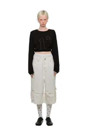 Distressed Paint-Splatter Cargo Denim Jorts