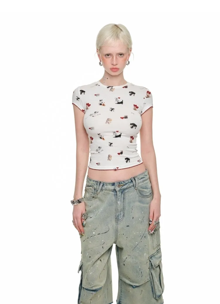 Distressed Paint-Splatter Cargo Denim Jorts