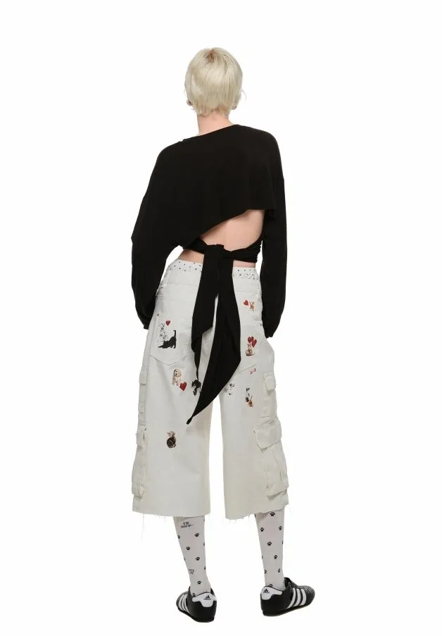 Distressed Paint-Splatter Cargo Denim Jorts