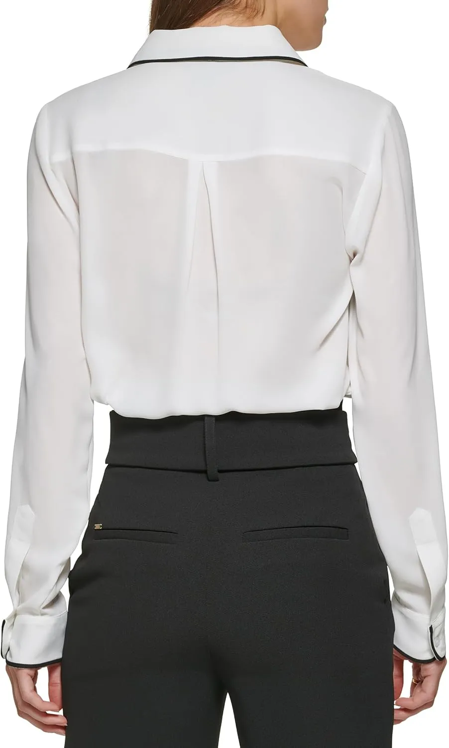 DKNY Women's Long Sleeve Button Front Collared Blouse