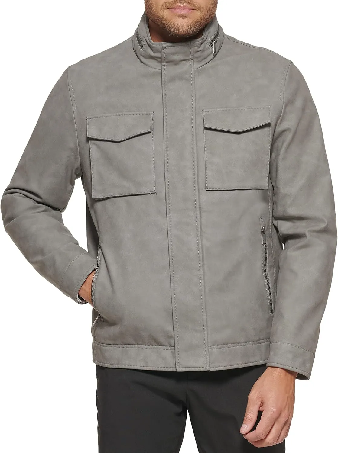 Dockers Men's Faux Leather Military Jacket