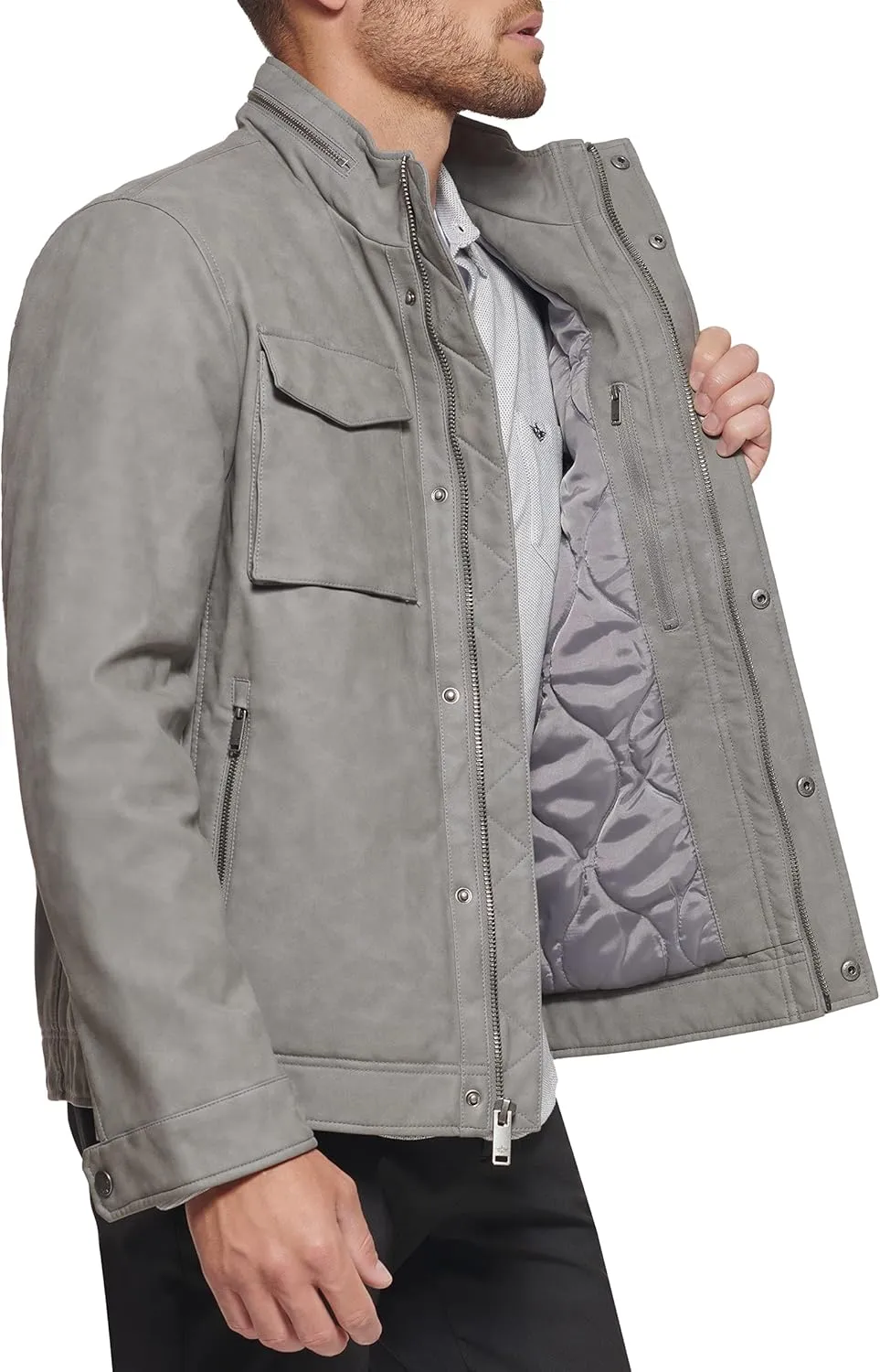 Dockers Men's Faux Leather Military Jacket