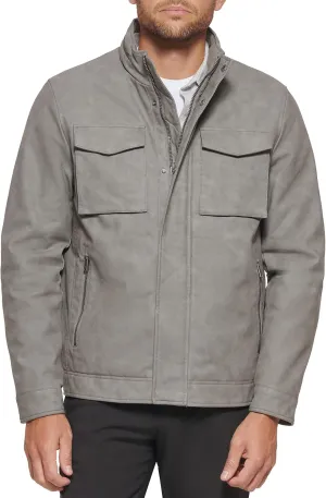 Dockers Men's Faux Leather Military Jacket