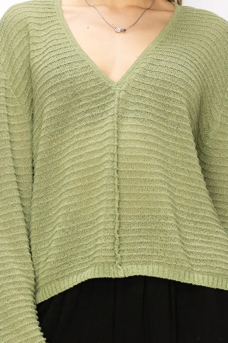 DZ24A559-V Neck Dropped Shoulder Sweater