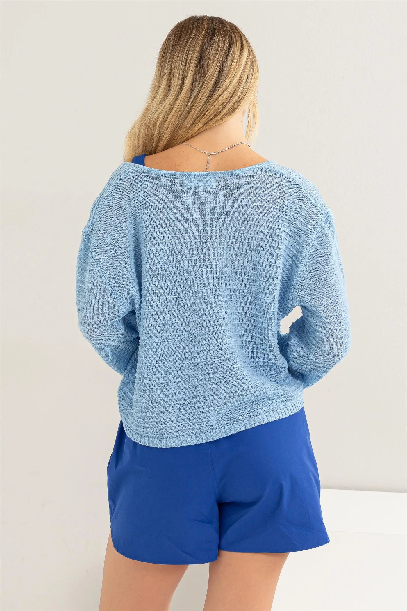 DZ24A559-V Neck Dropped Shoulder Sweater