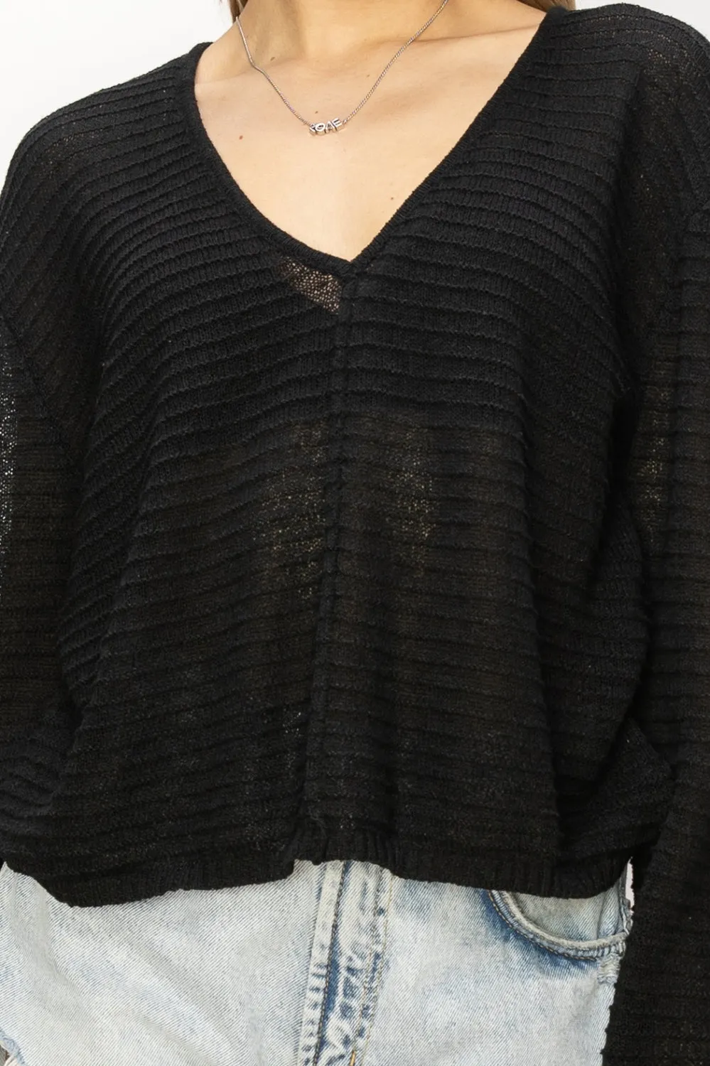 DZ24A559-V Neck Dropped Shoulder Sweater