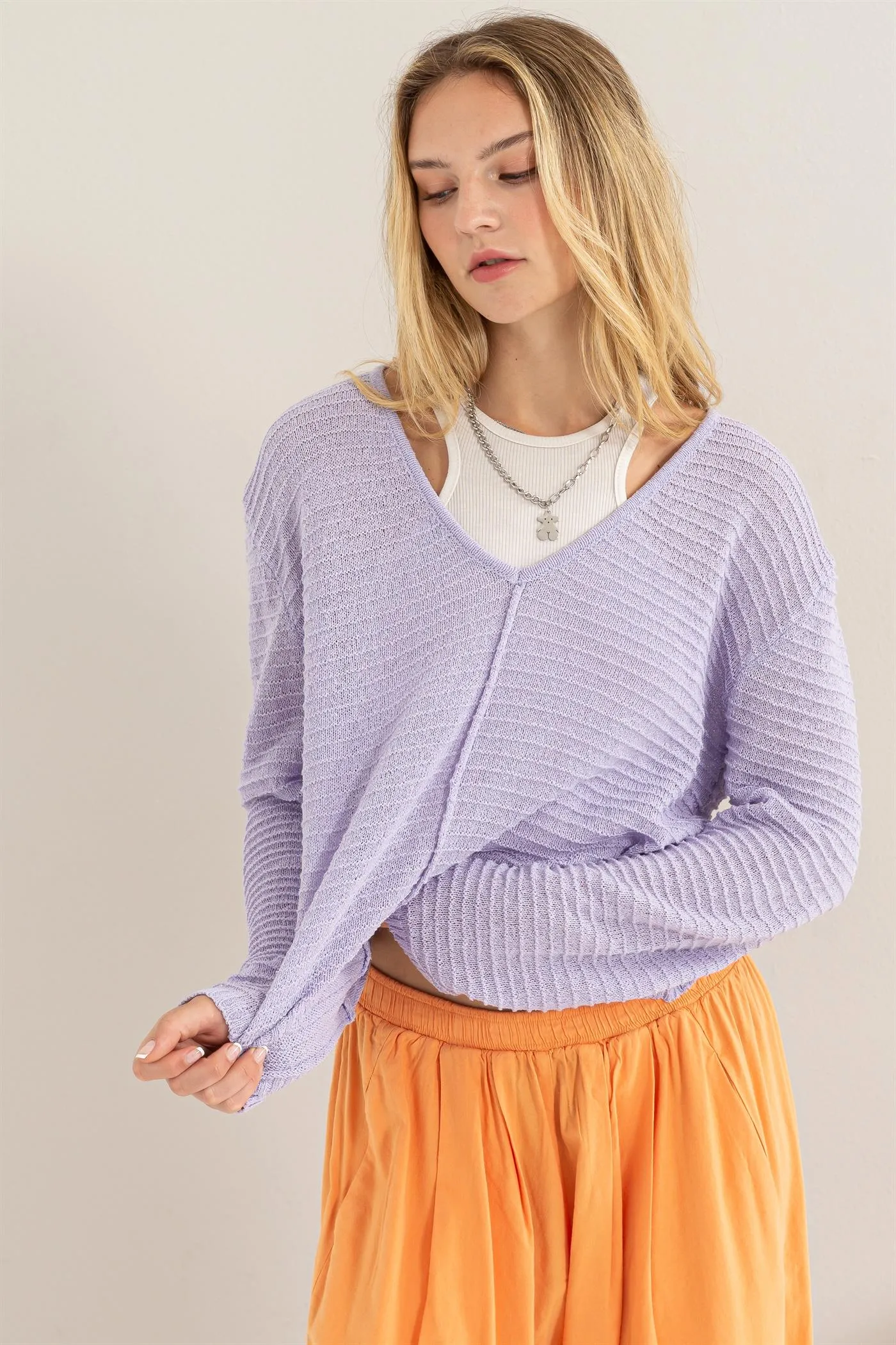 DZ24A559-V Neck Dropped Shoulder Sweater