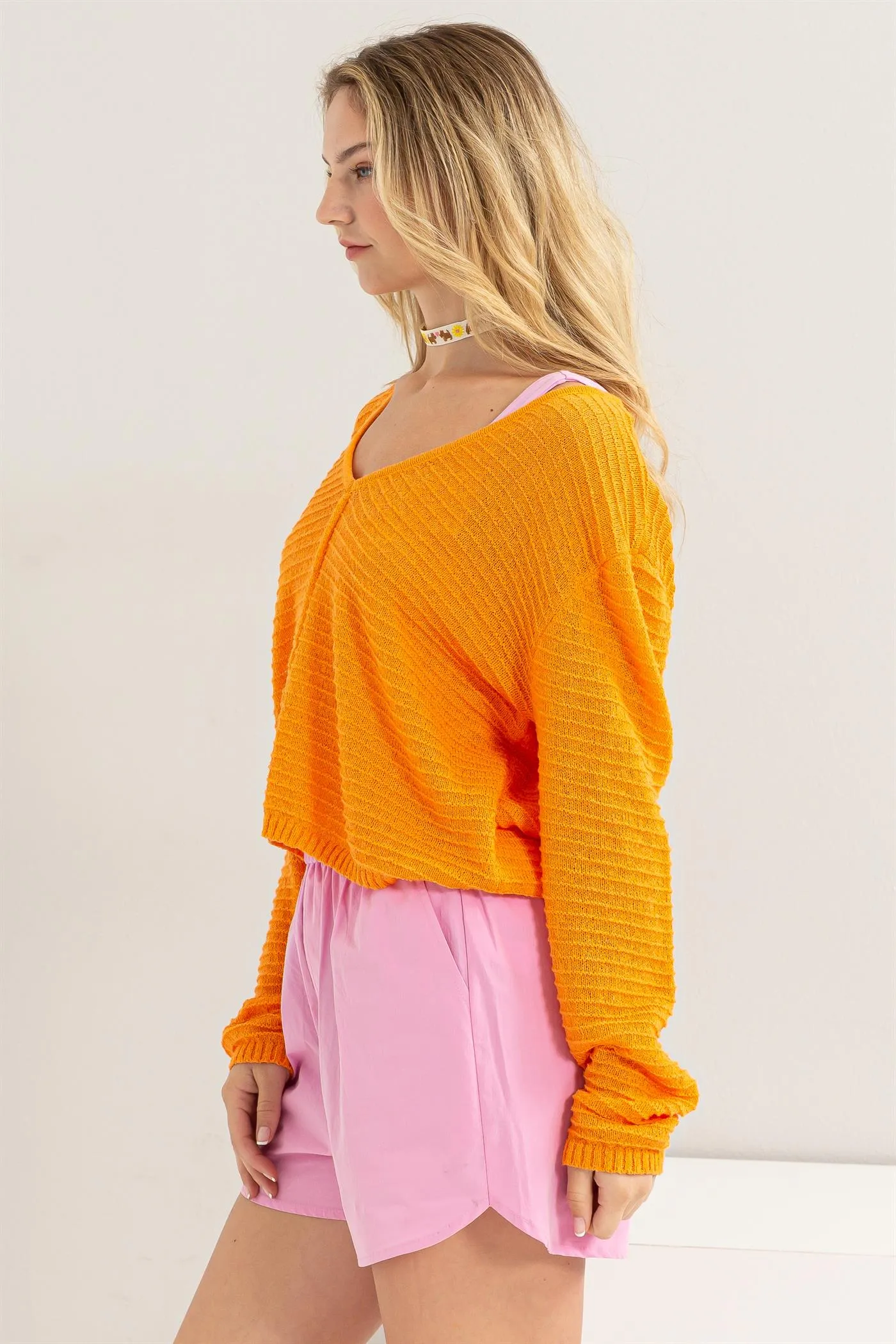 DZ24A559-V Neck Dropped Shoulder Sweater