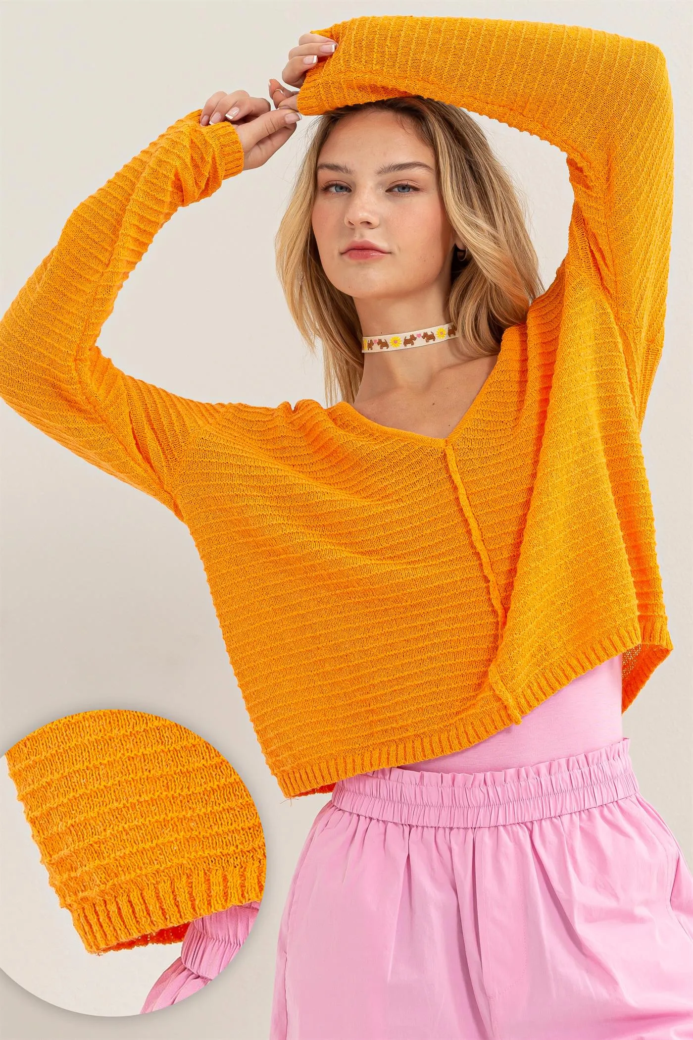 DZ24A559-V Neck Dropped Shoulder Sweater